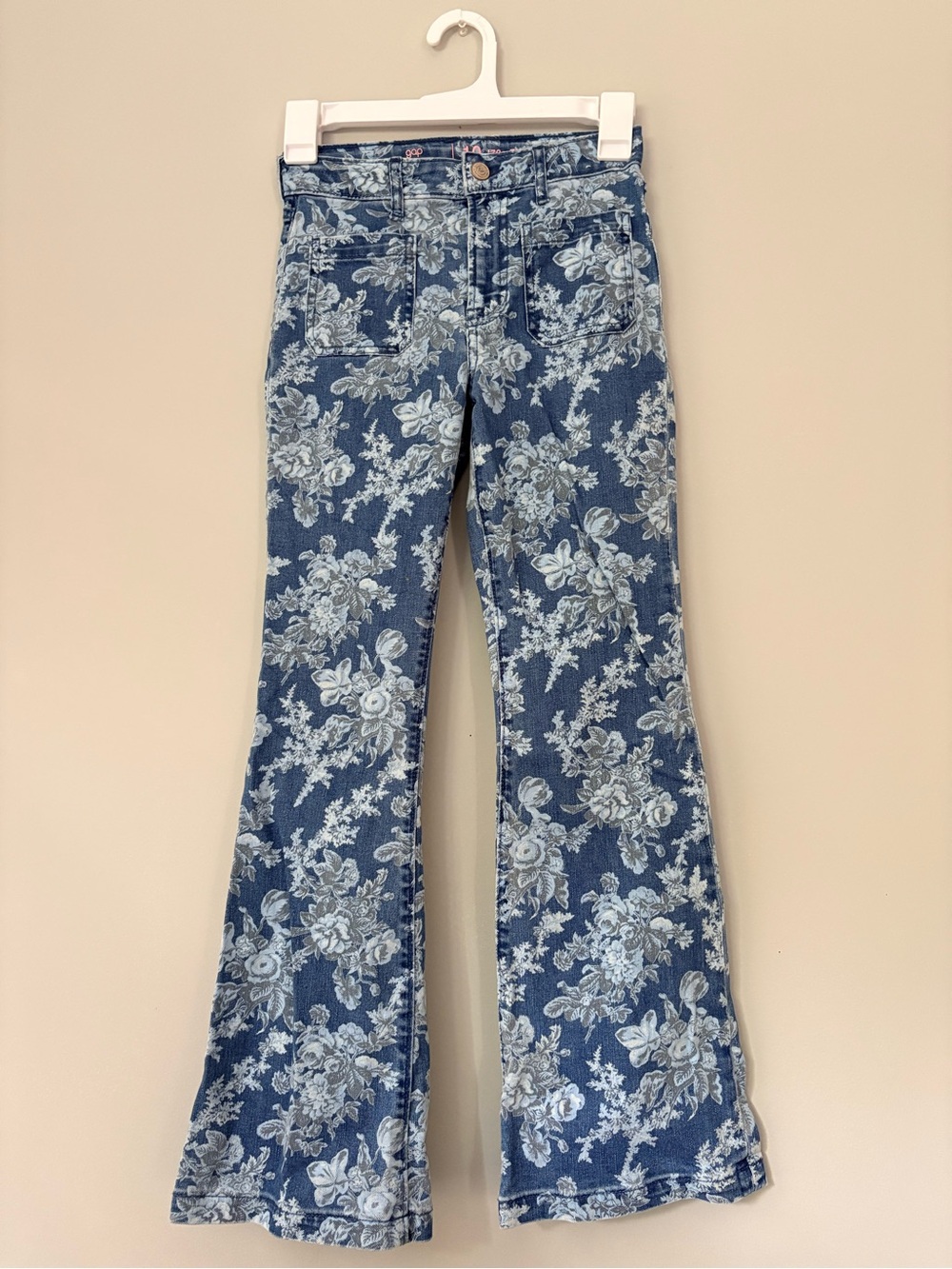Gap x LoveShackFancy Blue Floral Print High Rise Flared Kids Jeans